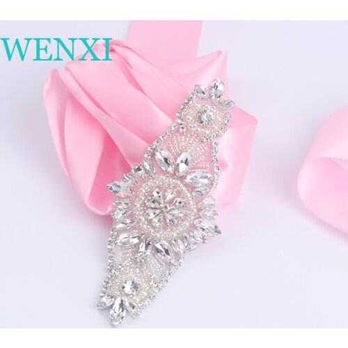 WENXI 5PCS Handmade Rhinestones Appliques Sewing On For Bridal Gown Waistband Clear Rose Gold Crystal Accessory WX861