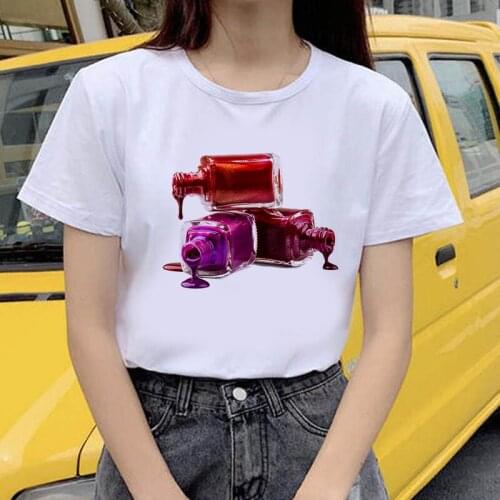 Womens football shirt 3D nail polish printed female Tshirt Cute Printed Top Female Harajuku Graphic T Shirt O-Neck T-Shirt