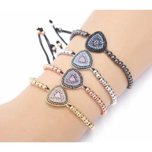 Gold silver micro pave cz Cubic Zirconia rope adjusted Copper Beads Bracelet gf3 Charm Braided Bangles Women