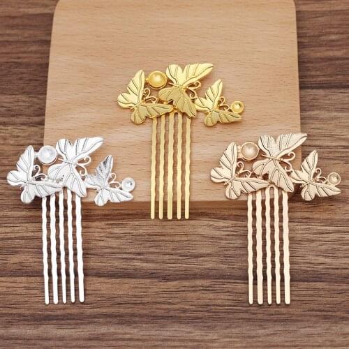 10 PCS 26*49mm Alloy Butterfly Hair Comb For Women Hair Accessories DIY Jewelry Making