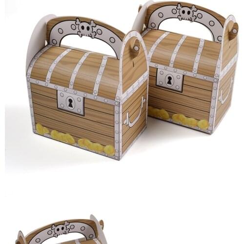 10PCS Candy Boxes And Gift Bags Treasure Gift Box Kids Birthday Party Favors Pirates Caribbean Gold Paper Box Packaging Handle