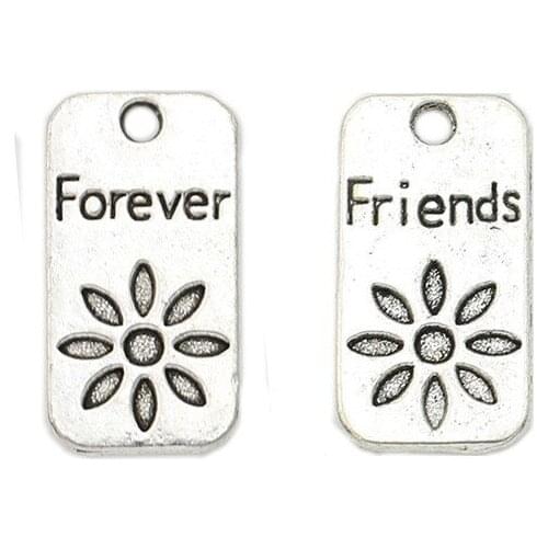 10pcs Tibetan Silver Plated Friends Forever Flower Charms Pendants for Jewelry Making Bracelet Findings DIY Handmade 23x12mm
