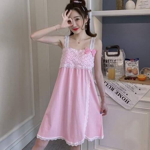 100% Cotton Sexy Lace Lingerie Spaghetti Strap Nightgown for Women 2021 Summer Sleepwear Home Dress Nightdress Night Gown Nighty