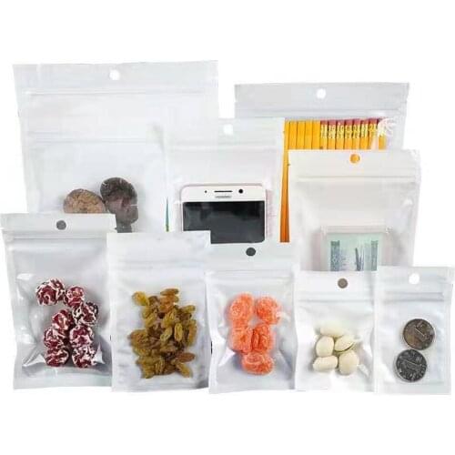 100Pcs/Lot White Clear Zip Lock Plastic Bag with Hang Hole Tear Notch Reusable Reclosable Electronic Accessories Pack Pouches