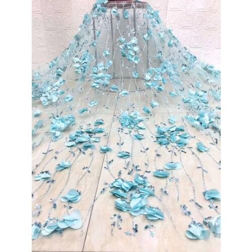 2021 Latest 3D Flower African Lace Fabric High Quality French Lace Embroidered Tulle Lace Fabric For Wedding FJ4309