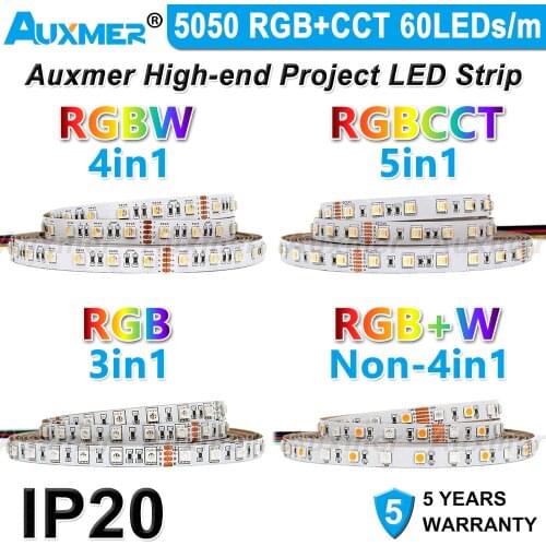 5050 RGB/RGBW/RGBCCT 5in1 CRI80 60LEDs/m IP20 DC12V/24V 300LEDs/Reel,5meter/Reel Indoor NON-Waterproof LED Strip for Party