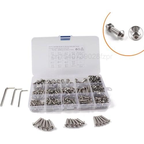 500 Boxed Bolts and Nuts Wrench Stainless Steel Fastener Assembly M3 / 4 / 5 Hexagon Socket Round Head Screw