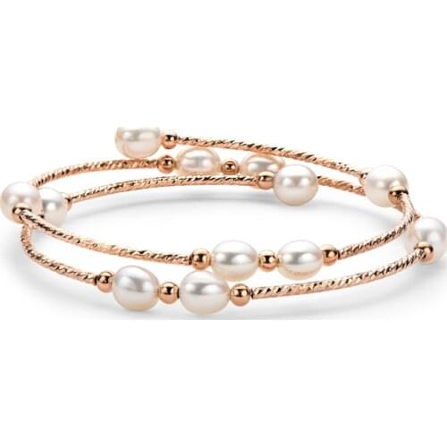 Lnngy 14K Gold Filled Bilayer Bracelet 4-5mm New Natural Freshwater Pearls Twisted Fashion Bracelet Bangle Women Jewelry Gifts