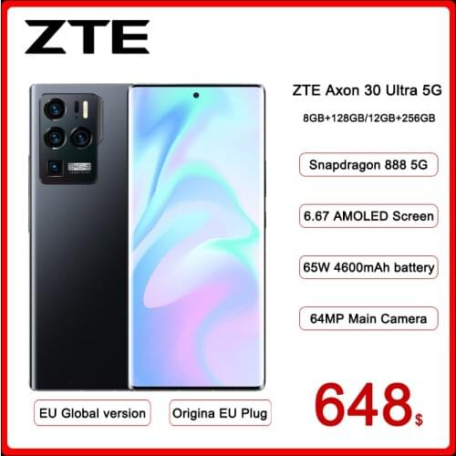Global Version ZTE Axon 30 Ultra 5G Mobile Phone 6.67 Inch AMOLED Screen Snapdragon 888 Octa Core 65W Fast Charging
