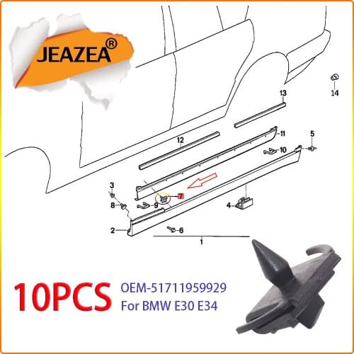 JEAZEA 10Pcs Side Skirt Clips 51711959929 For BMW 3 5 Series E30 E34 Automotive Clips