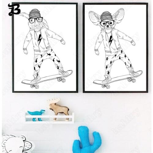 Canvas Painting Black and White Cute Cats Sketch Posters and Prints Wall Art Animals Wall Pictures for Kids Baby Room Home Decor