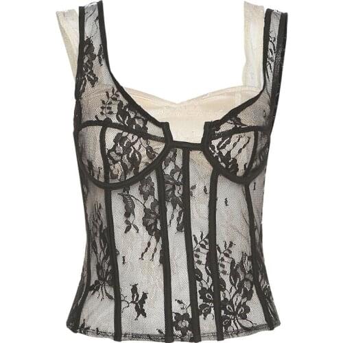 2021 Summer Sexy Lace Women Top Sleeveless Slim Holiday Blouse