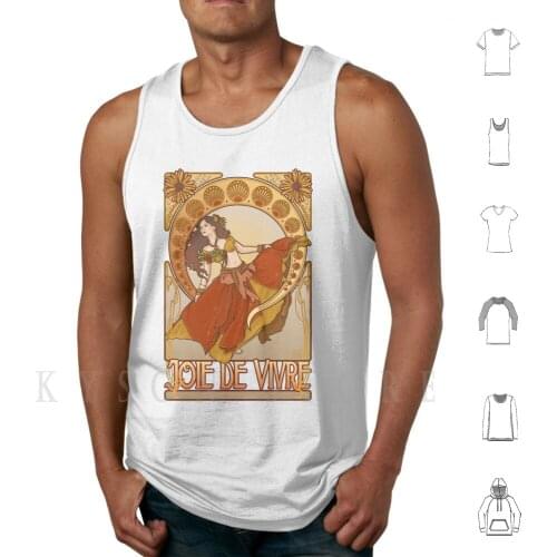 Joie De Vivre Art Nouveau Tank Tops Vest 100% Cotton Art Nouveau Alfons Mucha Dance Summer Joy Mucha Belly