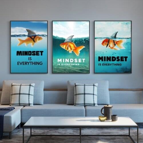 MINDSET IS EVERYTH Success Motivational Canvas Painting Goldfish Inspirational Posters Office Wall Art Prints Picture Home Decor