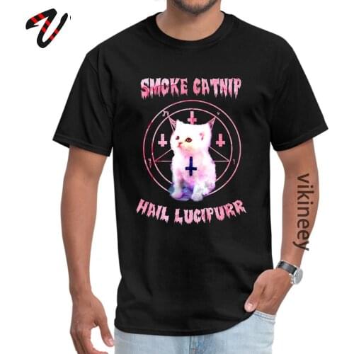 Satanism SMOKE CAT Demon Printed Tshirts Normal Short Sleeve O Neck Cotton Man Top T-shirts Customized Wholesale Shirt