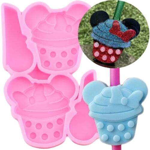 Mouse Cupcake Straw Topper Silicone Molds DIY Keychain Epoxy Resin Mold Fondant Cake Decorating Tools Candy Clay Chocolate Mould