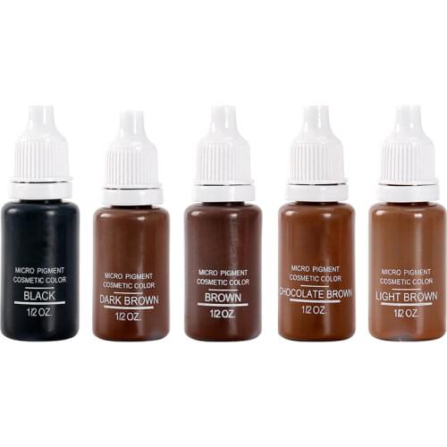 5 Bottle 1/2 oz Permanent Makeup Micro pigments Set brown Mixed Tattoo Ink pigments 15ml Kit For Eyebrow Lip Tattoo Makeup