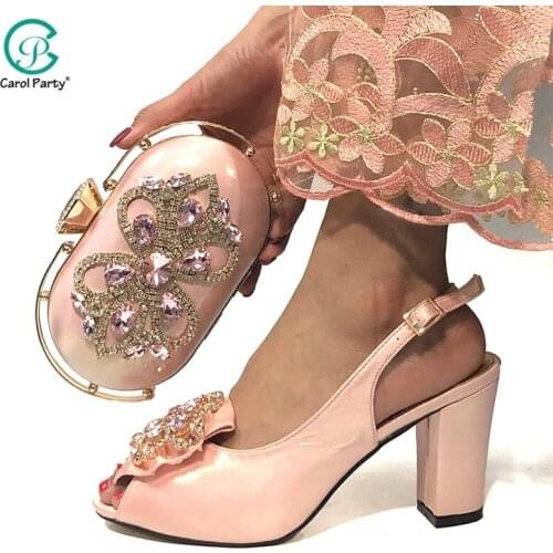 2020 New Arrival Fashion Style Rhinestone Italian design Shoes And Matching Bag Set African Pumps Shoes And Bag Set For Party
