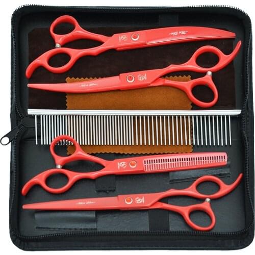 High Quality 7.0" Dog Shears Japan Steel Pet Grooming Scissors Animals Straight Curved Cutting Tijeras Thinning Scissor B0029A