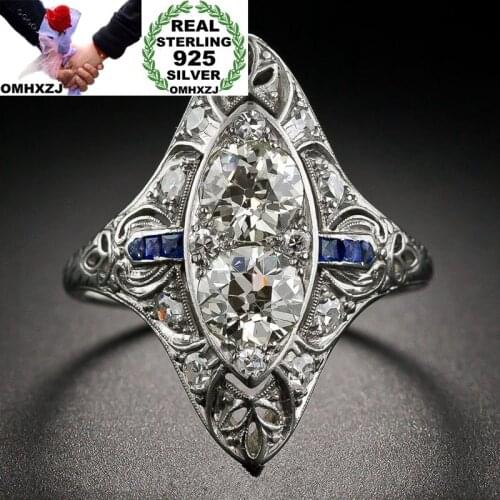 OMHXZJ Wholesale European Fashion Woman Man Party Wedding Gift White Vintage Topaz AAA Zircon 925 Sterling Silver Ring RR217
