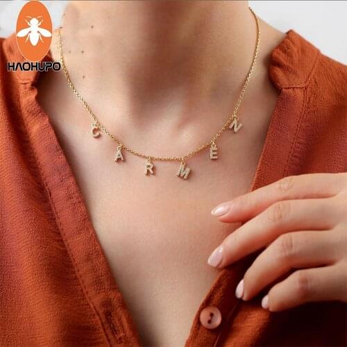 HAOHUPO Name Initial Necklace Christmas Gift Name Necklace Gold Dangle Name Necklace Letter Name Necklace Silver Name