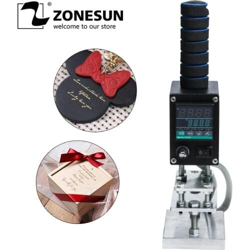 ZONESUN 8*10cm 500W Handheld Heat Press Machine Leather Wood Paper Custom Logo Embosser Wood Branding Iron Hot Stamping Machine