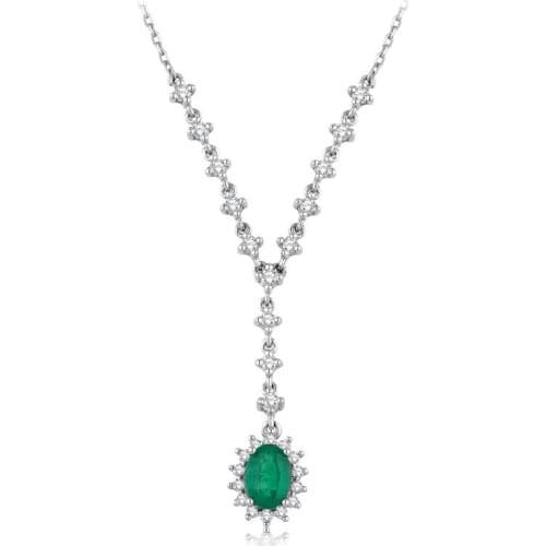 Symbol Gold 1.10 Carat Diamond Emerald Necklace Sexy Trend Fashion Jewelry Stylish Brilliant Eye-catching Pendant For Women
