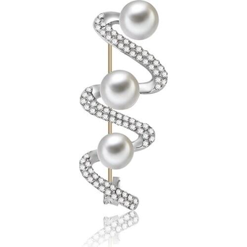 Special Clear Crystal With Pearl Snake Brooches Pins For Women Men Kids Gifts Geometric Simple Alloy Coat Brooch Jewelry 7184