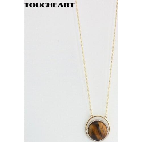 TOUCHEART Luxury Long rhinestone Gold color Necklaces & Pendants Tiger Eye stone Necklace for Women Couple Jewelry SNE160170
