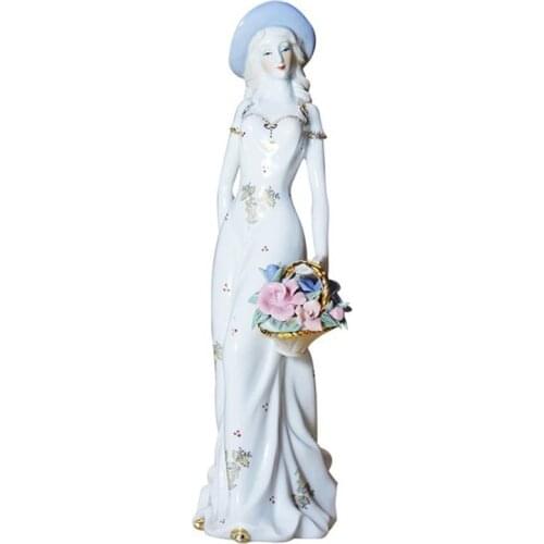 1pc Handcraft Adornment Pretty Porcelain Elegant Decorative Women Figurine Table Ornament Desktop Adornment For Office Shop Home