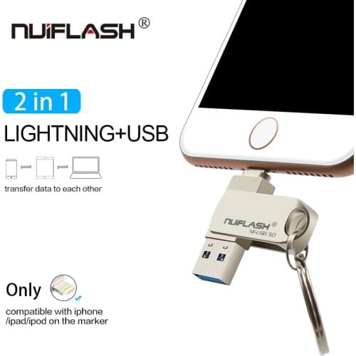 Nuiflash USB Flash Drive USB Pendrive for iPhone Xs Max X 8 7 6 iPad 16/32/64/128 GB Memory Stick USB Key Lightning Pen drive