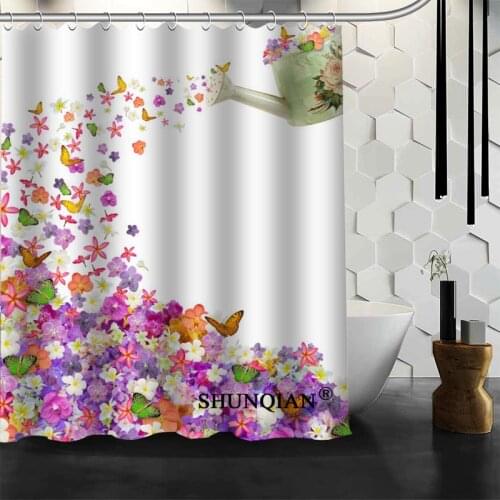 Vector Flowers Shower Curtains Polyester Bathroom Waterproof Bath Curtain Size 150X180cm165X200cm180X200cm