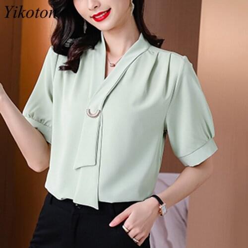 Top Woman Blouses and Shirts New 2021 Summer Bow Tie Fashion Chiffon Blouse Plus Size Haut Femme White Shirt Female blusas mujer