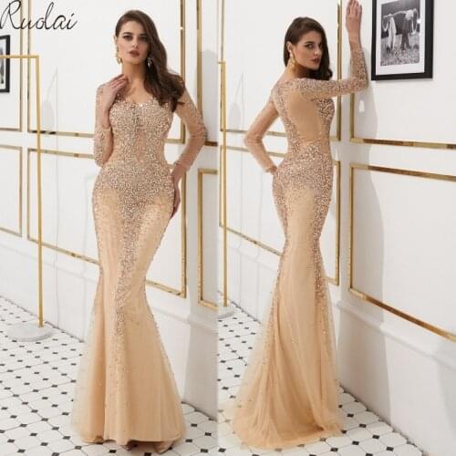Mermaid gown Luxury Evening Dresses Long 2019 Beads Sequins Evening Gowns For Women Evening Dress vestidos de fiesta gown