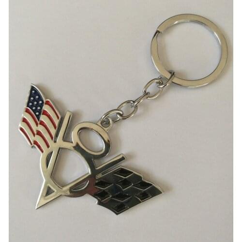 1pcs Car Metal V8 USA American Flag Keychain Key Ring Keyfob Accessory