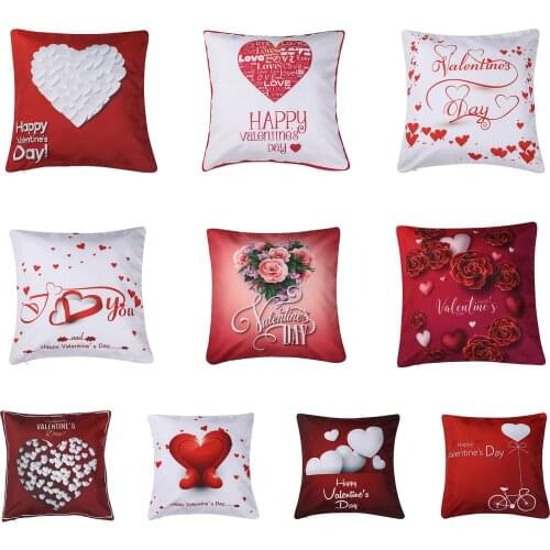 10 Styles Valentine’s Day Pillow Covers Decorative Heart Rose Flower Lover Letter Throw Pillowcases for Sofa Couch Bed