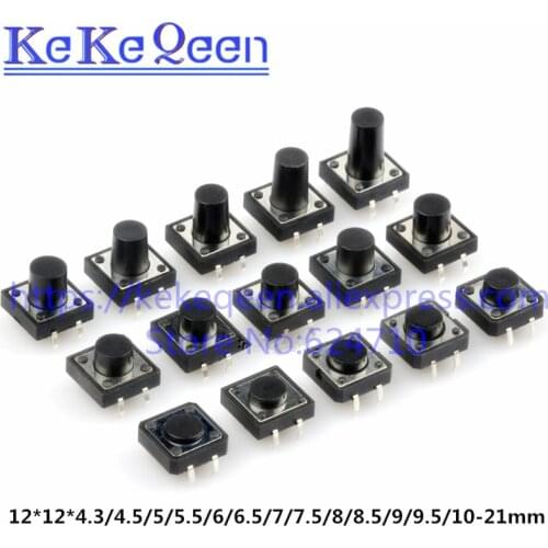 20Pcs 12x12mm 12*12*4.3/4.5/5/5.5/6/6.5/7/7.5/8/8.5/9/9.5/10-21mm Panel PCB Momentary Tactile Tact Push Button Switch DIP4 4pin