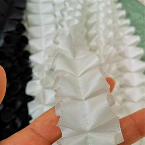 4CM Wide Pleated Satin Chiffon Folded Sewing Lace Fabric Embroidery Applique Trim Ribbon Guipure Evening Dress Collar DIY Carfts