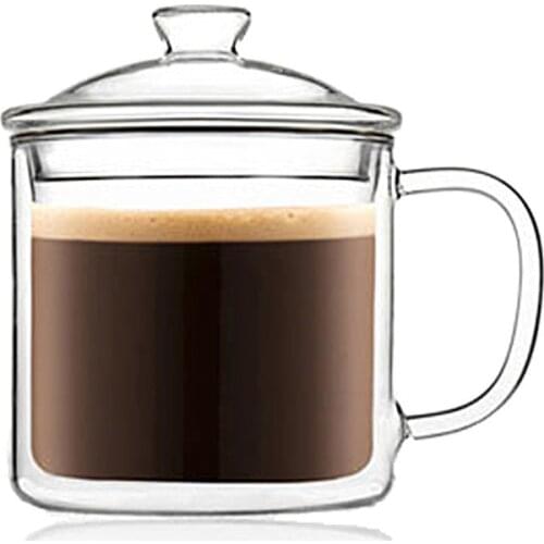 400ml Retro Double-wall Glass Tea Mug with Lid Double walled Insulated Coffee Mug Daily Drinkware Juice cup wholesale available