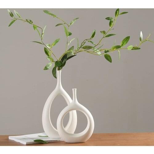 Simple Nordic Ins Creative White Ceramic Vase Living Room Countertop Dried Flower Pot Container Ornaments Home Decoration
