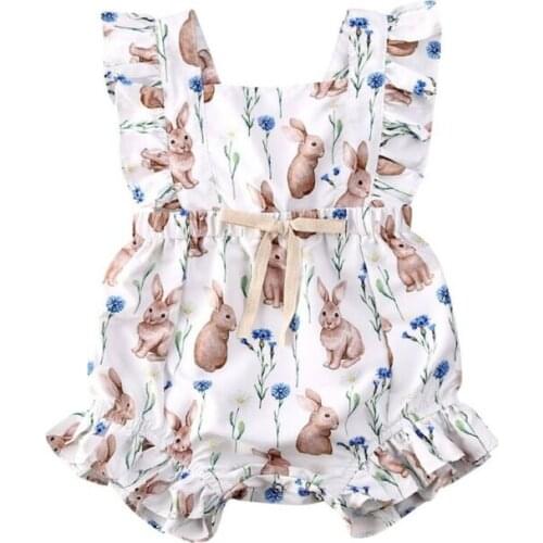 Baby Bodysuit Newborn Infant Baby Girl Rabbit Printed Sleeveless Bodysuit Playsuit Sunsuit Size 0-18M