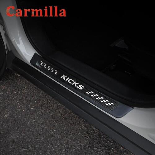 Carmilla 4Pcs/Set Car Plate Door Sill Welcome Pedal Cover Sticker Accessories for Nissan Kicks 2017 2018 2019 2020 2021 Stickers