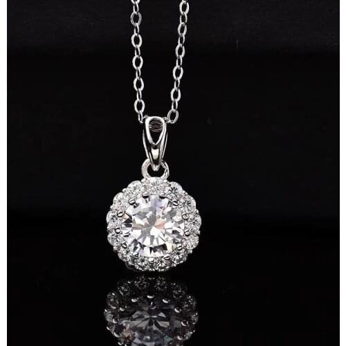 1ct(6.5mm) Moissanite Pendant Round S925 Sterling Silver Necklace 45cm Free Chain for Women Fine Jewelry with Certificate