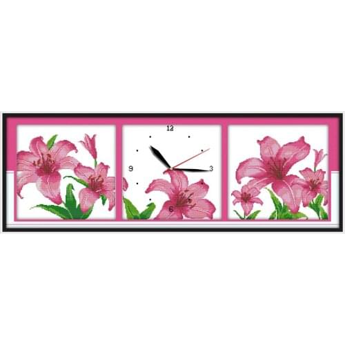 Everlasting Love Elegant flower(2) Wall Clock Ecological Cotton Cross Stitch 11CT 14CT Printed DIY Christmas Wedding Decoration