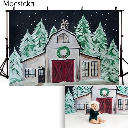 Oil painting Christmas house Photocall Backdrop Christmas forest Hand Painted background for photo studio warehouse kids photo