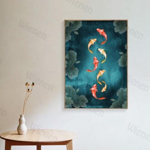 Koi Fish Carp Lotus Pond Pictures Canvas Painting Chinese Posters and Prints Wall Art Pictures For Living Room Modern Home Decor