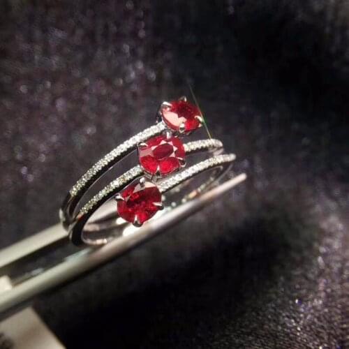 Natural real ruby or emerald ring Per jewelry 925 sterling silver 3*4mm 0.35ct*3pcs gemstone Fine jewelry For men women J211102