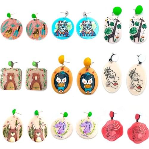 Exaggerated Colorful Abstract Animal Acrylic Earrings for Women Oil Painting Wild Style Vintage Dangle Earrings Fashion Jewelry