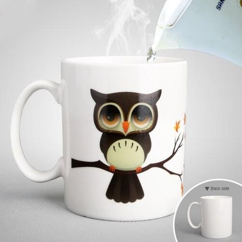 New owl Discoloration mugs,personalized shape Office Coffee Milk cup,Color Change Mug Creative cups Surprised Gift