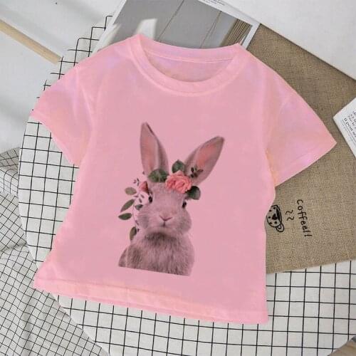 Summer Cute Cartoon Plant Flower Rabbit Animal Print Boy Clothes Short Sleeve Casual T-shirt Girls Style Girl Tshirts Baby Tops